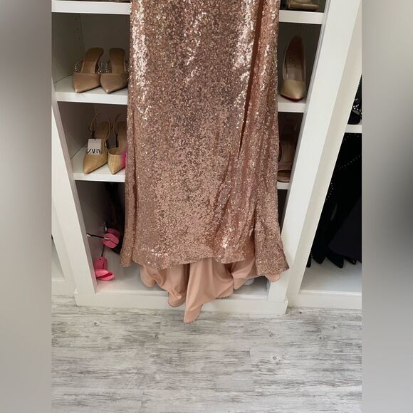 NWT Rose Gold One-Shoulder Sweep/Brush Train Beading Sequins Dresses - Picture 10 of 15